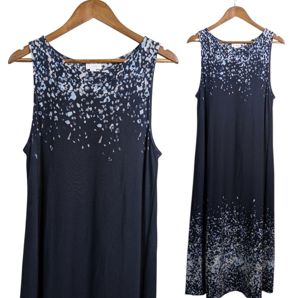 J Jill Sleeveless Maxi Dress Large Petite LP Navy Blue Stretch Minimalist Casual